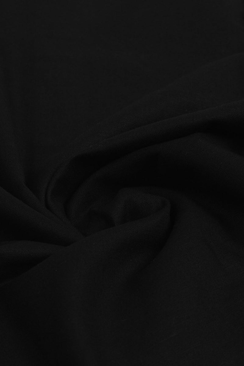 Black Linen Band Collar Shirt