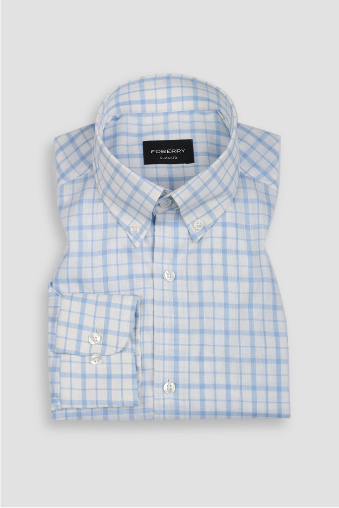 Sky Blue Tartan Linen Shirt