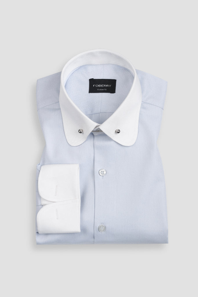 Sky Blue Egyptian Herringbone Pin Collar Shirt