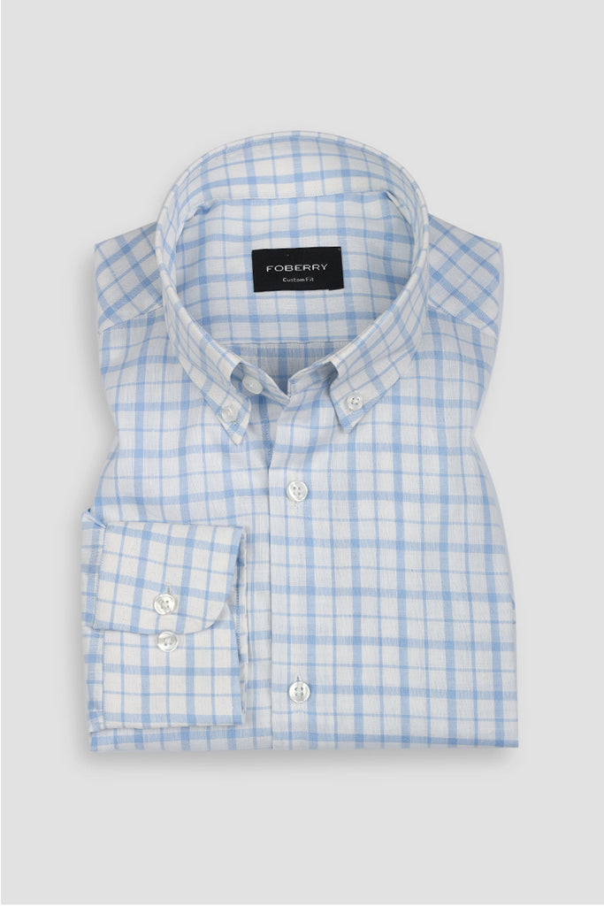 Sky Blue Tartan Linen Shirt