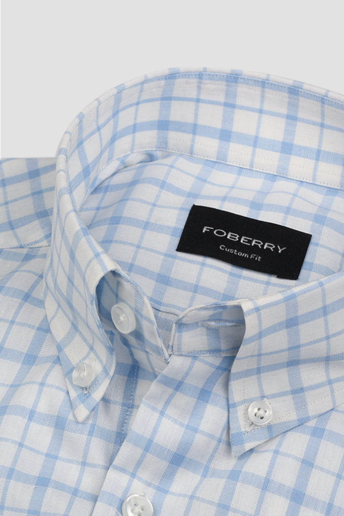 Sky Blue Tartan Linen Shirt