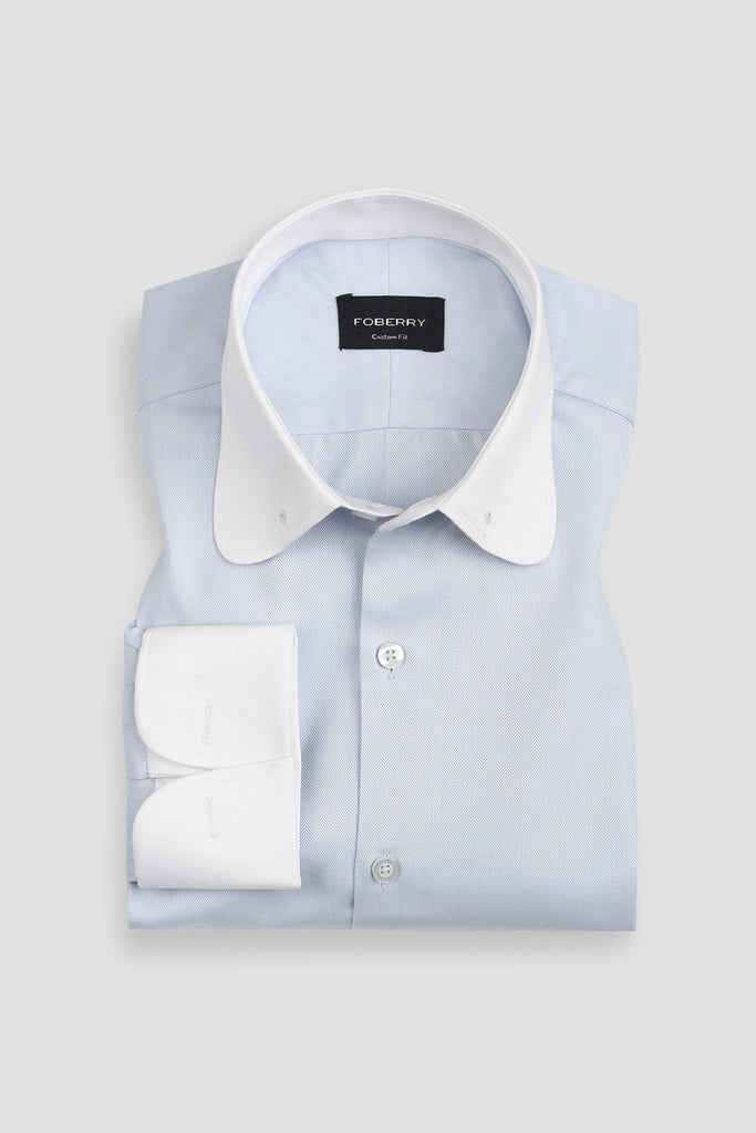 pin collar dress shirt Sky Blue Egyptian Herringbone Pin Collar Shirt - Premium Men's Shirt