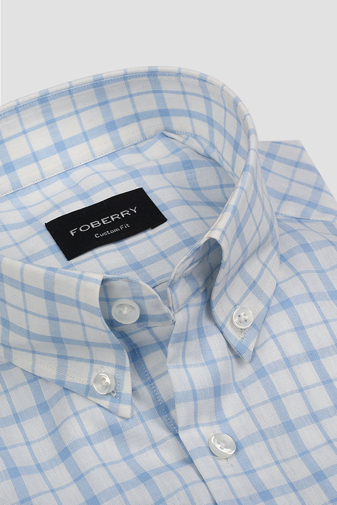 Sky Blue Tartan Linen Shirt