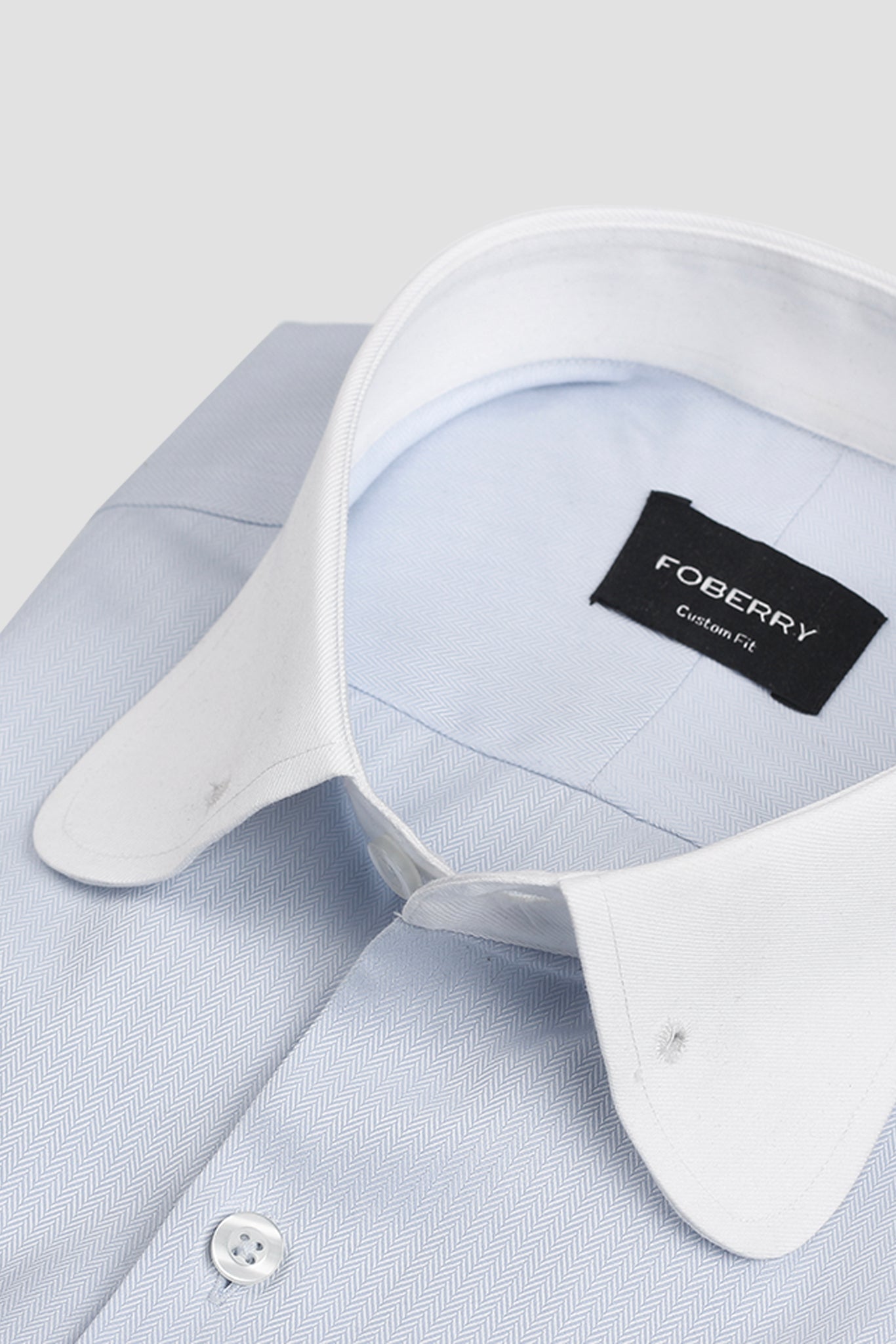 Sky Blue Egyptian Herringbone Pin Collar Shirt