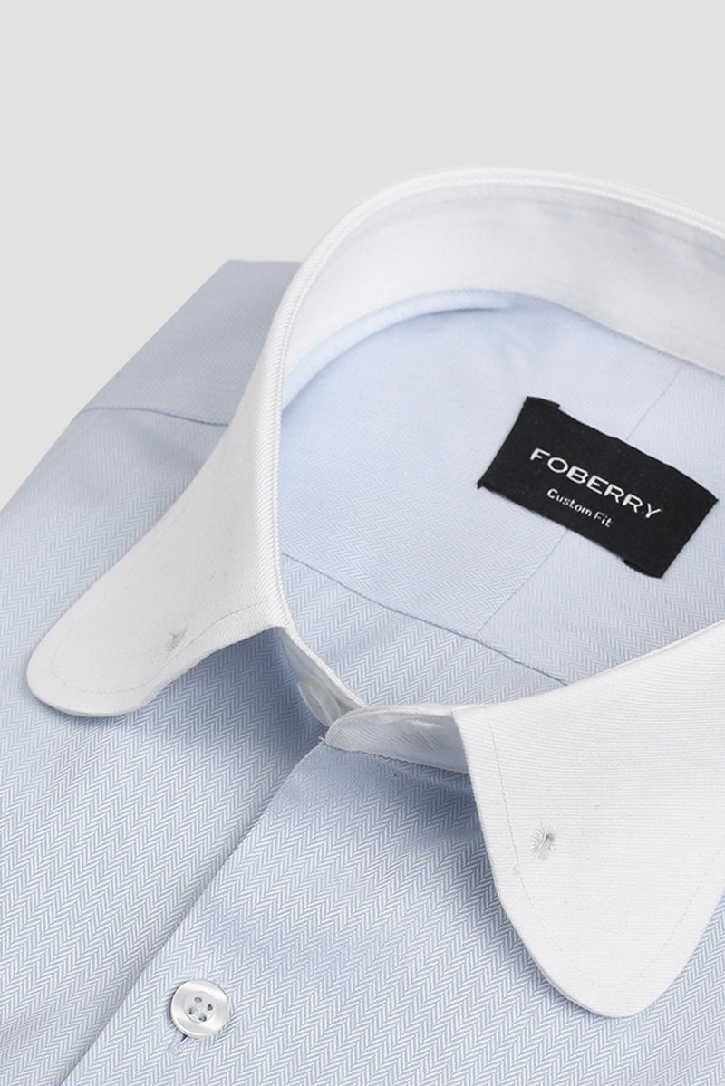 Sky Blue Egyptian Herringbone Pin Collar Shirt