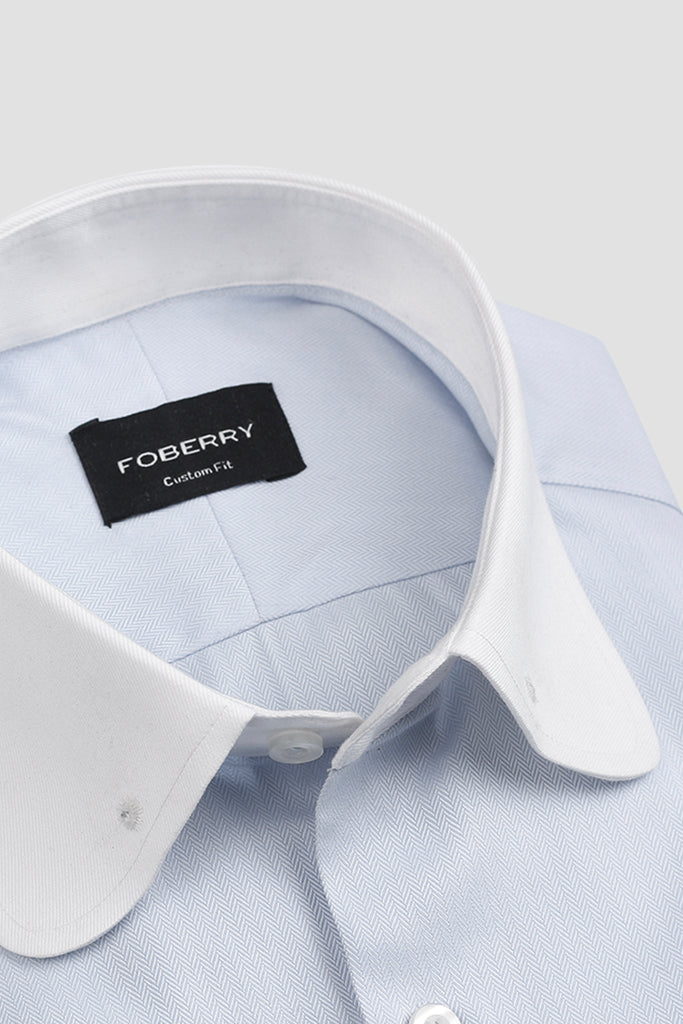 pin collar dress shirts Sky Blue Egyptian Herringbone Pin Collar Shirt - Premium Men's Shirt