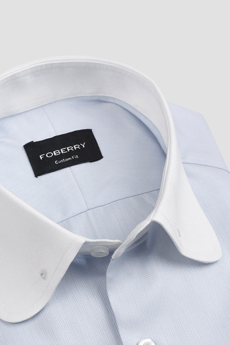 Sky Blue Egyptian Herringbone Pin Collar Shirt