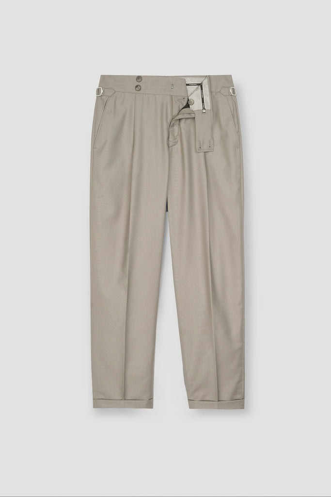 Lime Beige Tropical Wool Blended Dress Pant