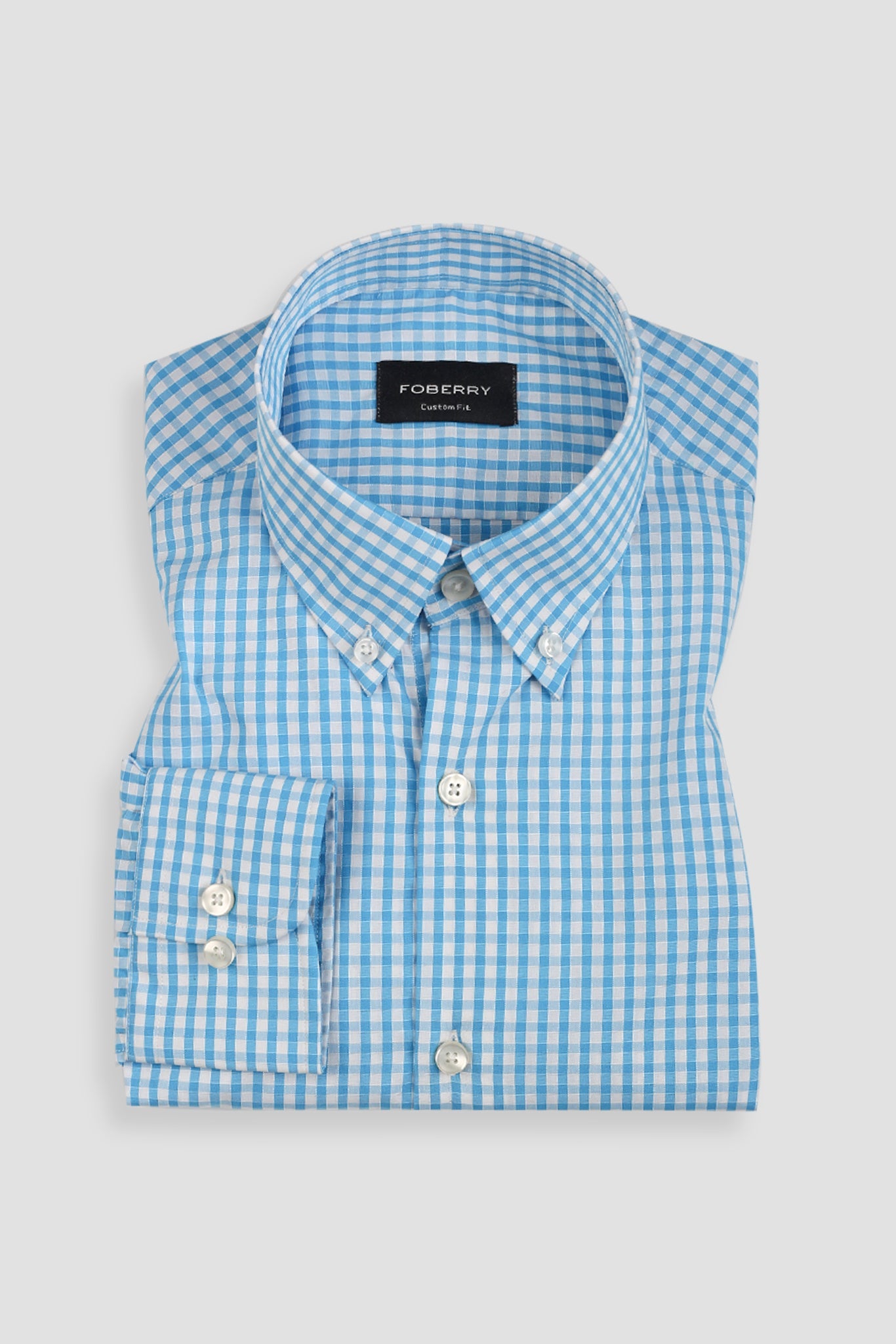 Soft Turquoise Blue Gingham Shirt