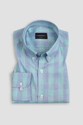 Soft Aqua Blue Multi Grid Shirt