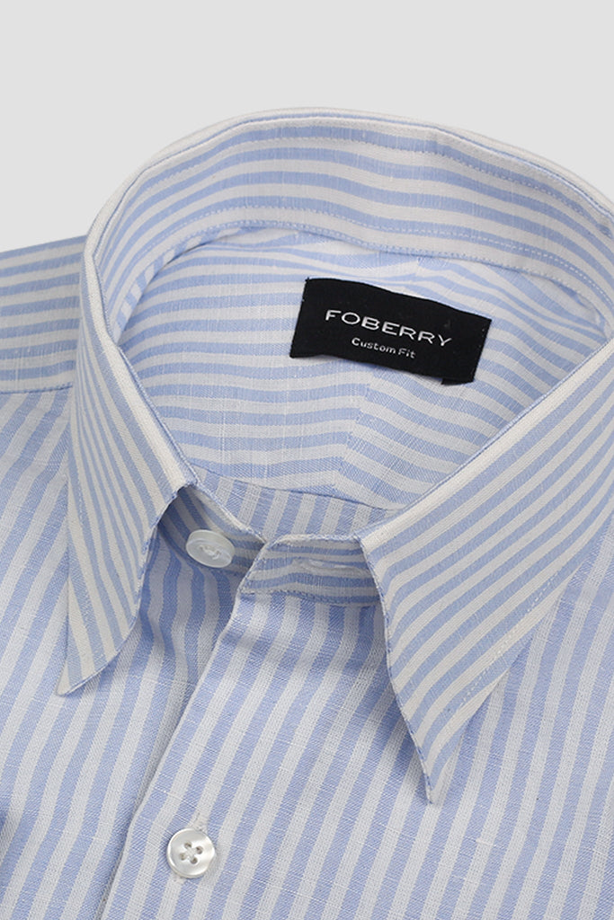 Powder Blue Linen Candy Stripes Shirt