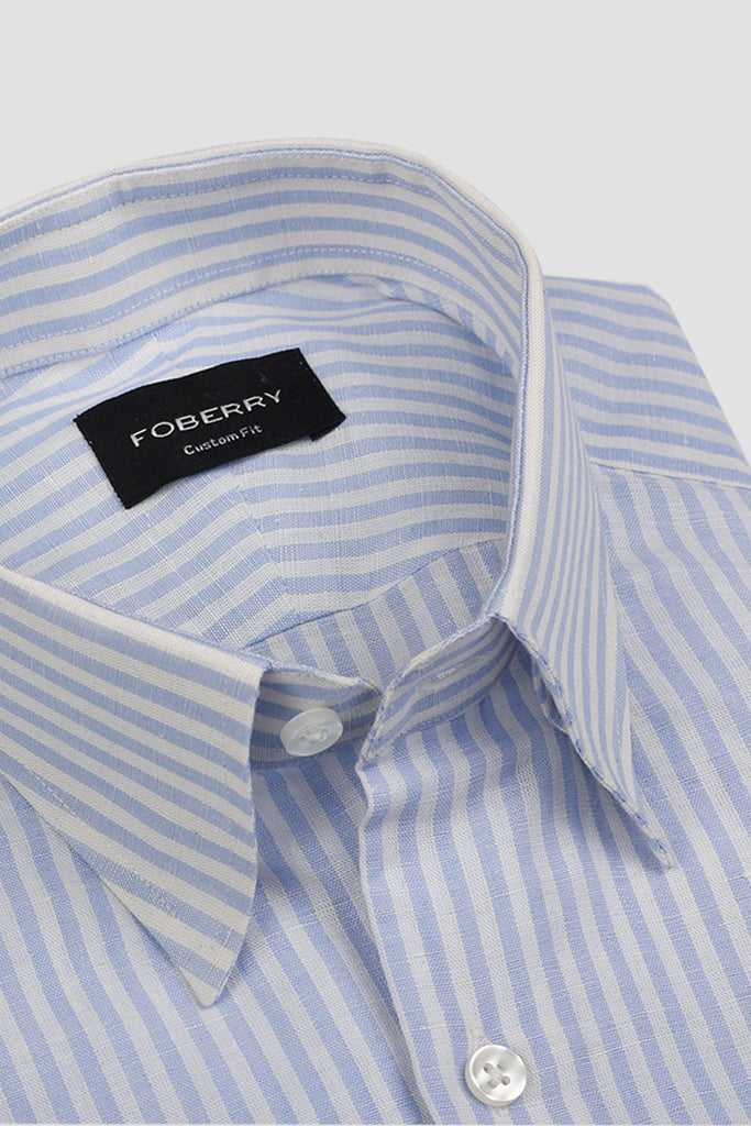 Powder Blue Linen Candy Stripes Shirt