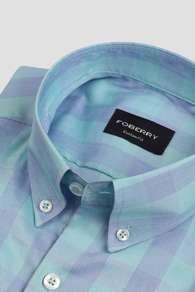 Soft Aqua Blue Multi Grid Shirt