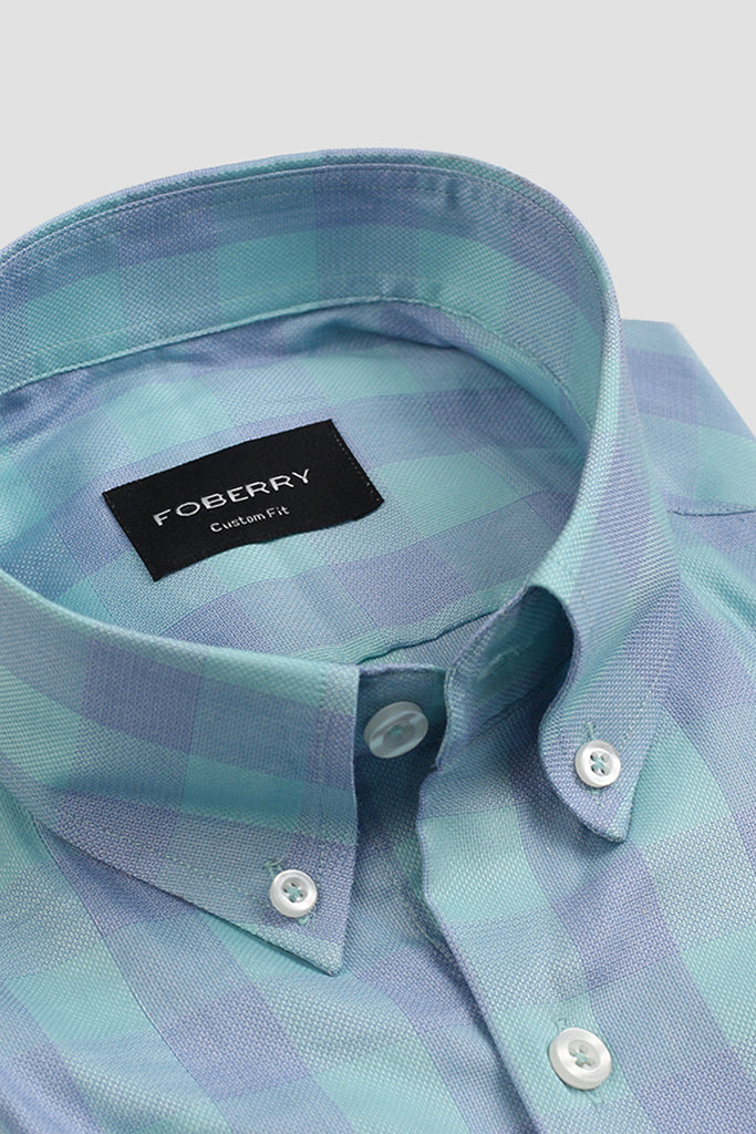 Soft Aqua Blue Multi Grid Shirt