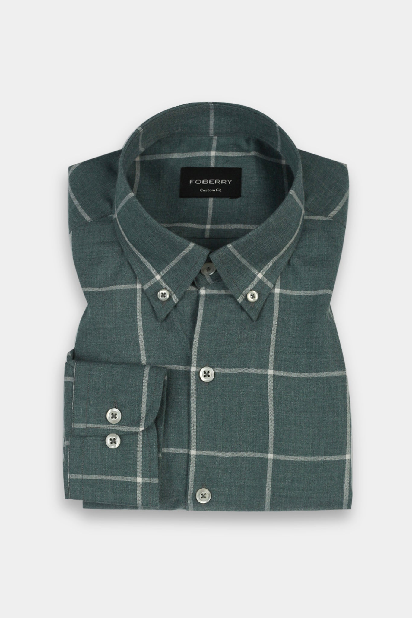 Soft Persian Green Brushed Windowpane Shirt