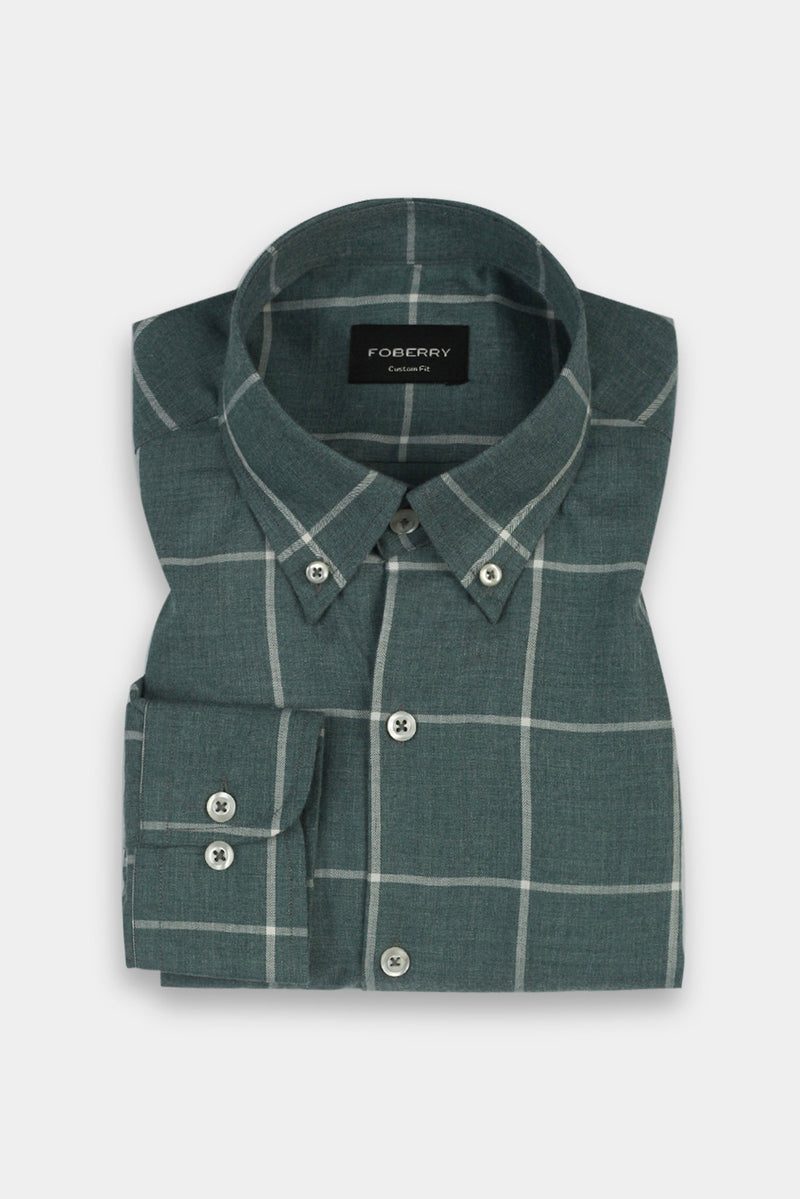 Soft Persian Green Brushed Windowpane Shirt