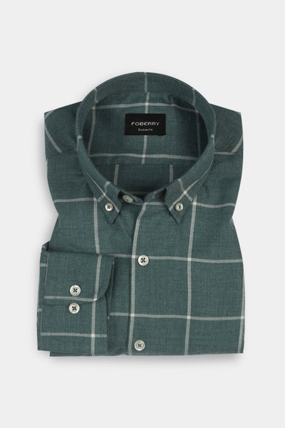 Soft Persian Green Brushed Windowpane Shirt