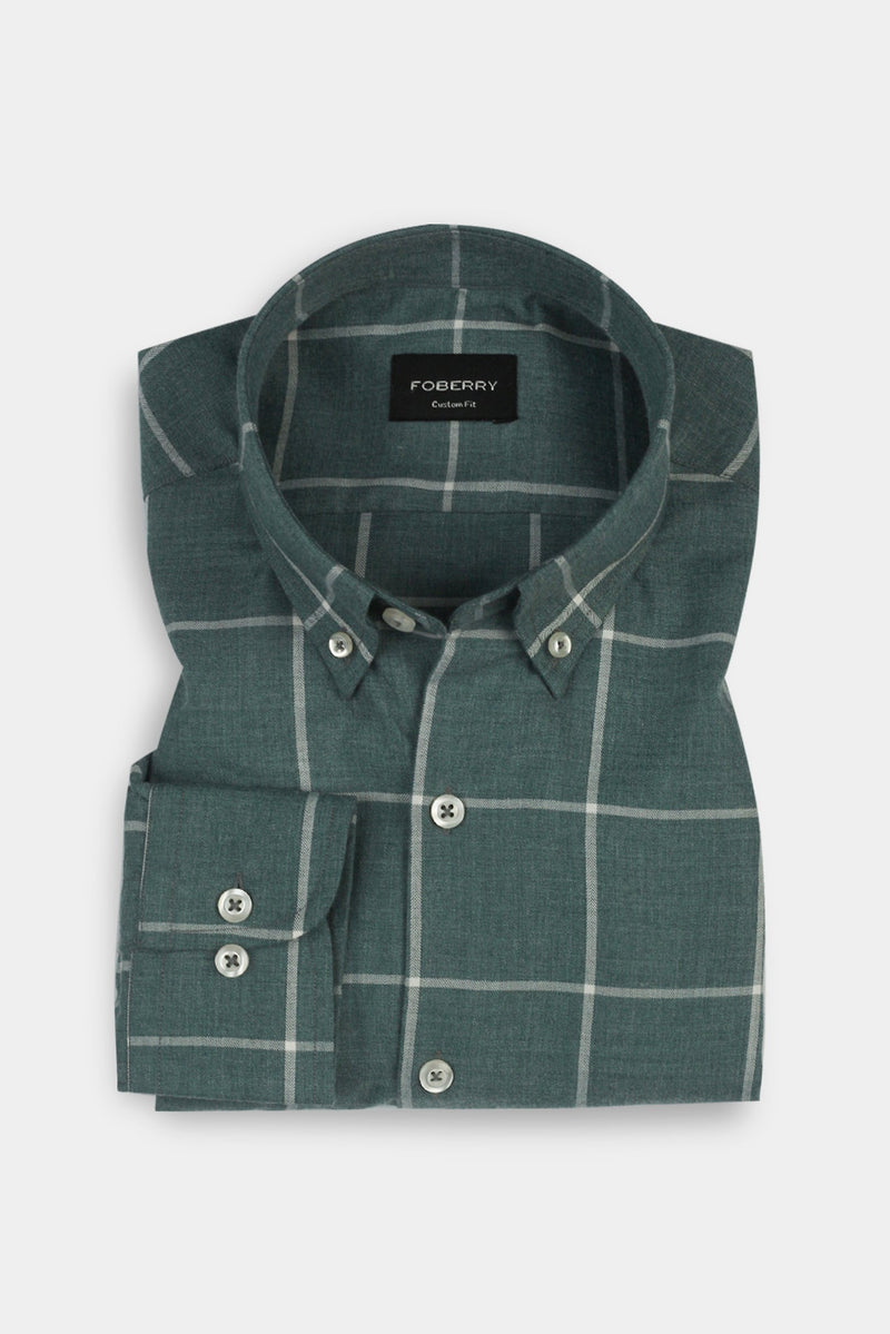 Soft Persian Green Brushed Windowpane Shirt