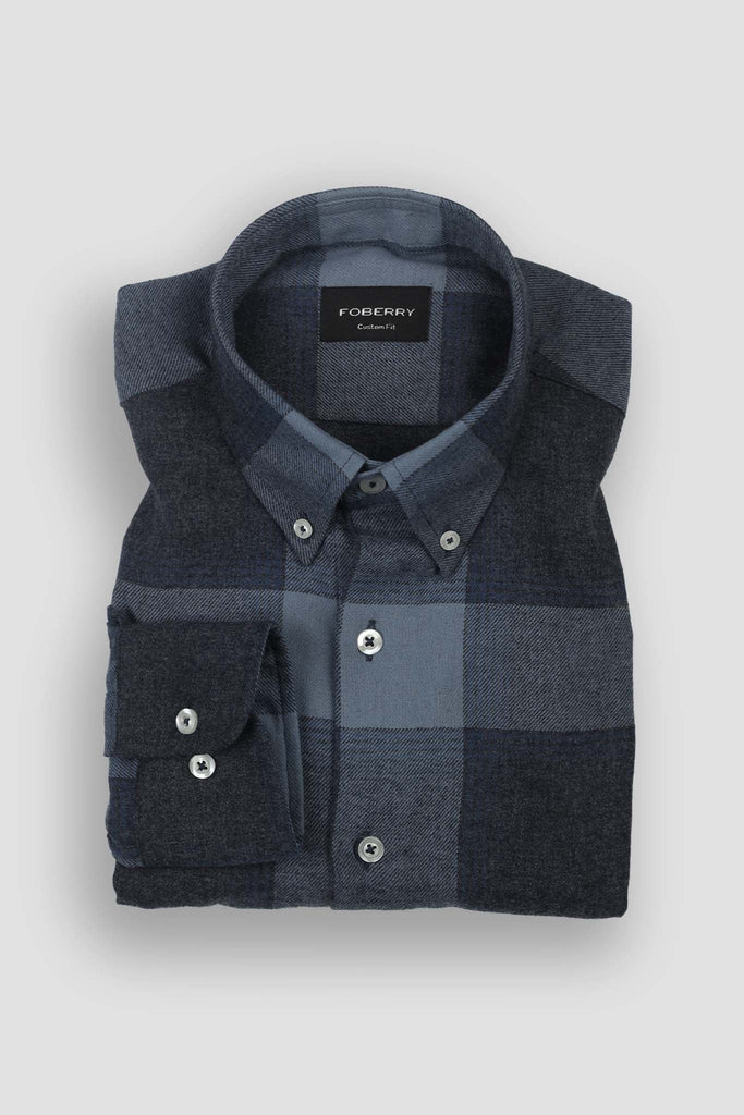 Spurce Blue Windowpane Winter Flannel Shirt
