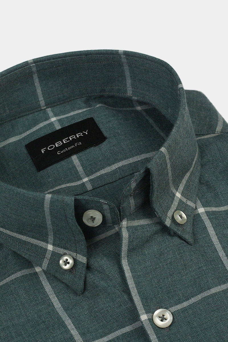 Soft Persian Green Brushed Windowpane Shirt