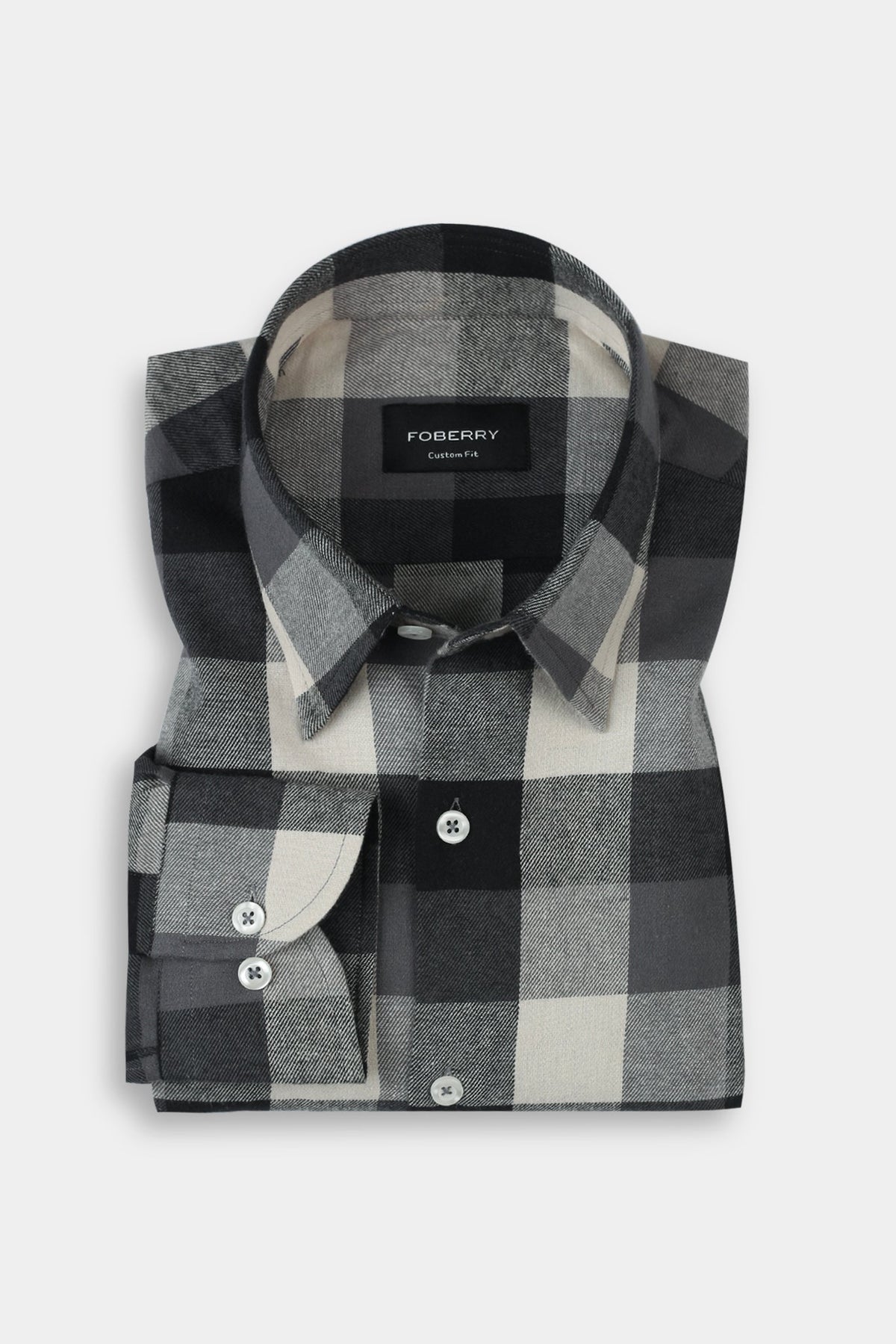 Soft Black & White Windowpane Winter Flannel Shirt