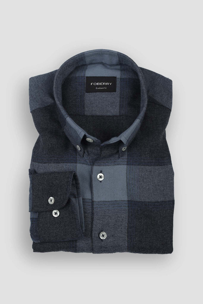 Spurce Blue Windowpane Winter Flannel Shirt