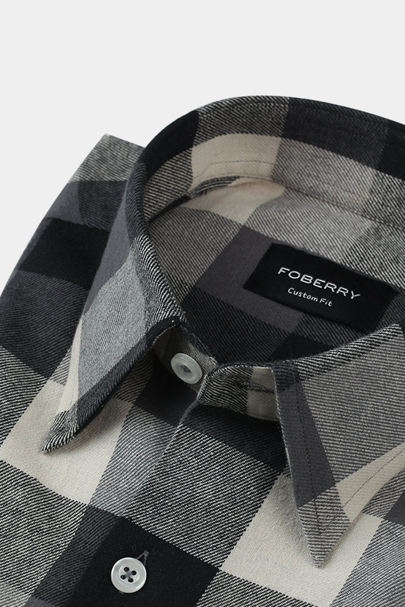 Soft Black & White Windowpane Winter Flannel Shirt