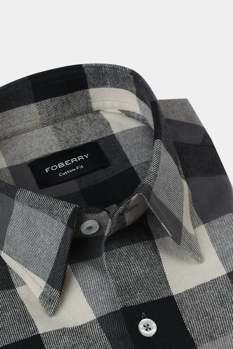 Soft Black & White Windowpane Winter Flannel Shirt