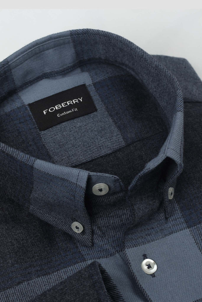 Spurce Blue Windowpane Winter Flannel Shirt