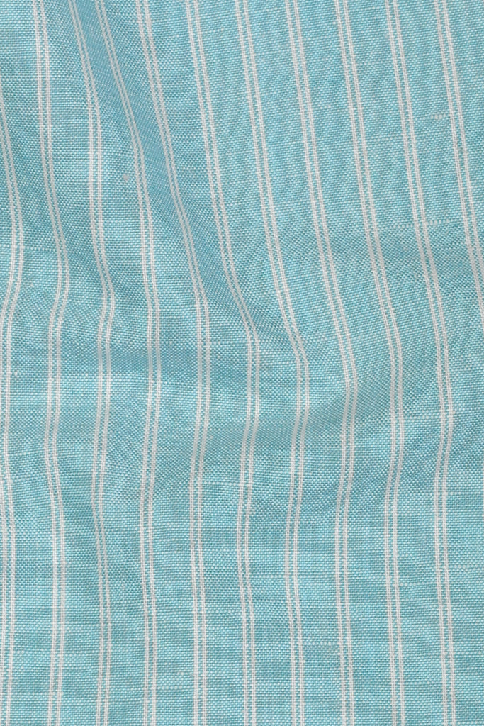 Aqua Blue Hairline Striped Linen