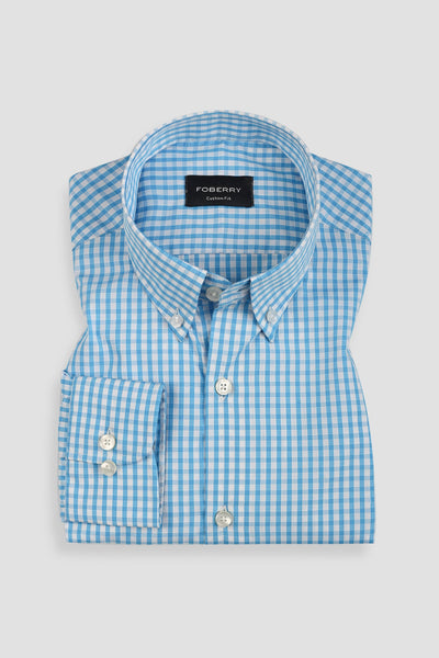 Soft Turquoise Blue Gingham Shirt