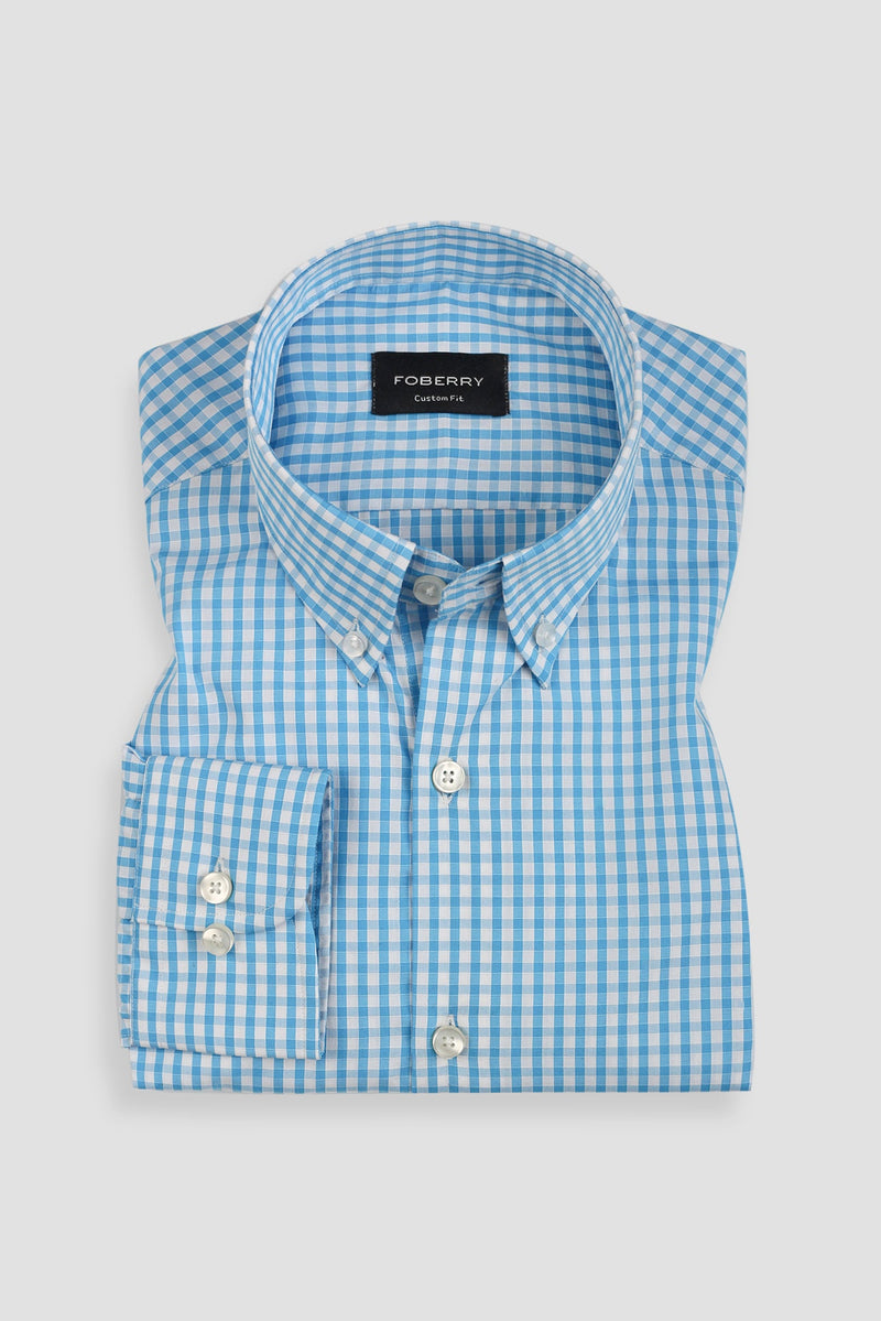 Soft Turquoise Blue Gingham Shirt