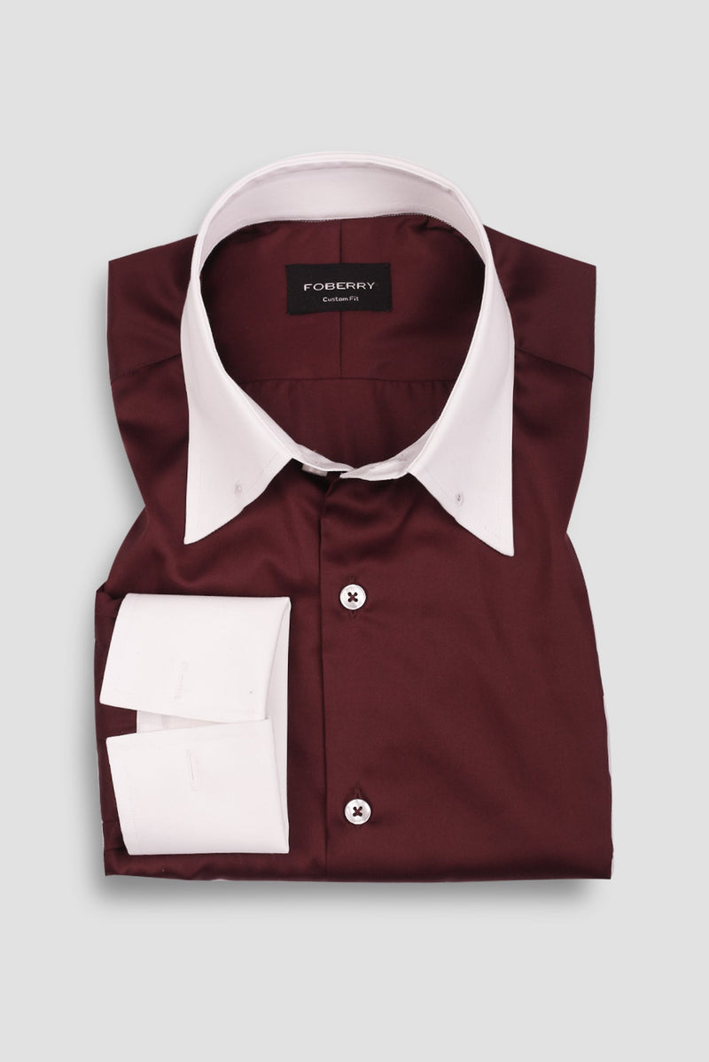 Soft Maroon Egyptian Poplin Pin Collar Shirt