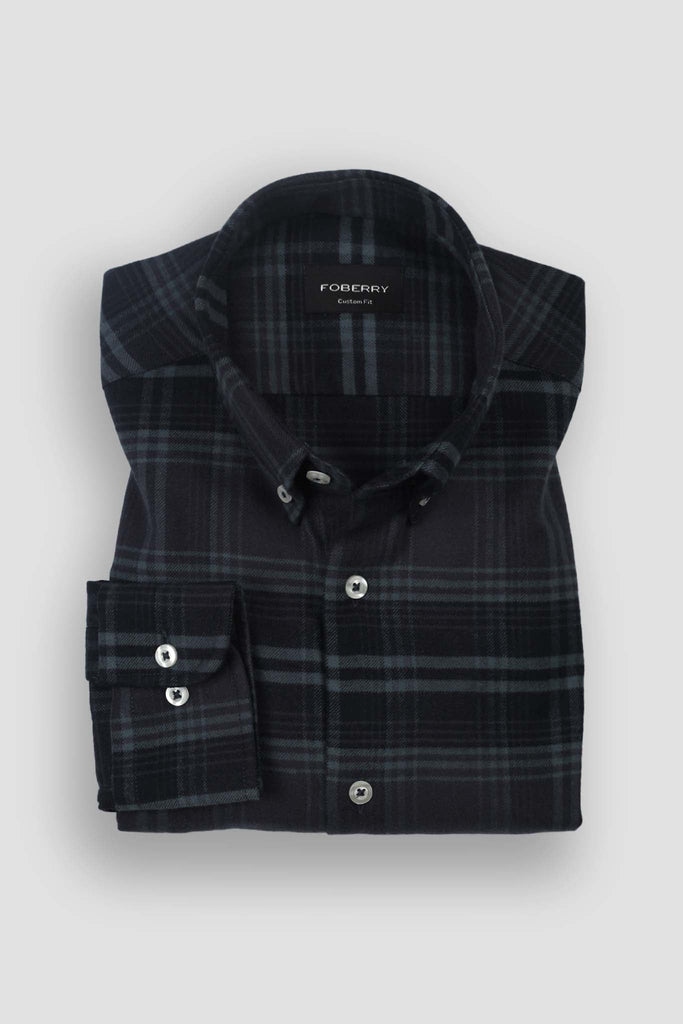 Denim Blue Tartan Winter Flannel Shirt