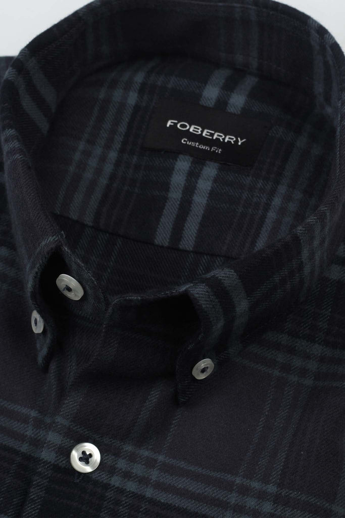 Denim Blue Tartan Winter Flannel Shirt