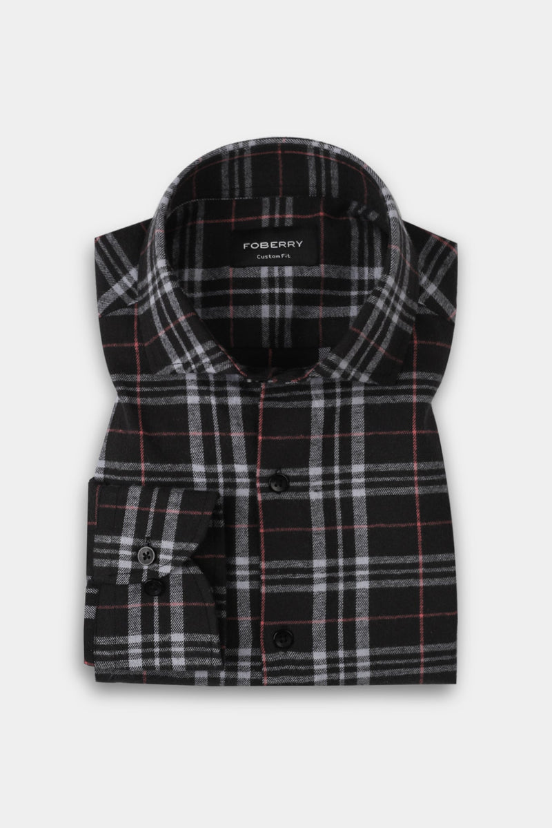 Light Mauve & Black Madras Winter Flannel Shirt