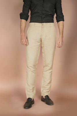 Beige Herringbone Linen Trousers - Foberry USA