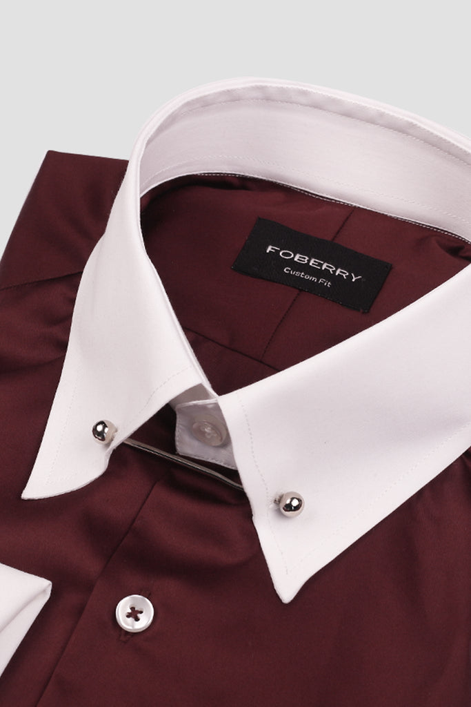 Soft Maroon Egyptian Poplin Pin Collar Shirt