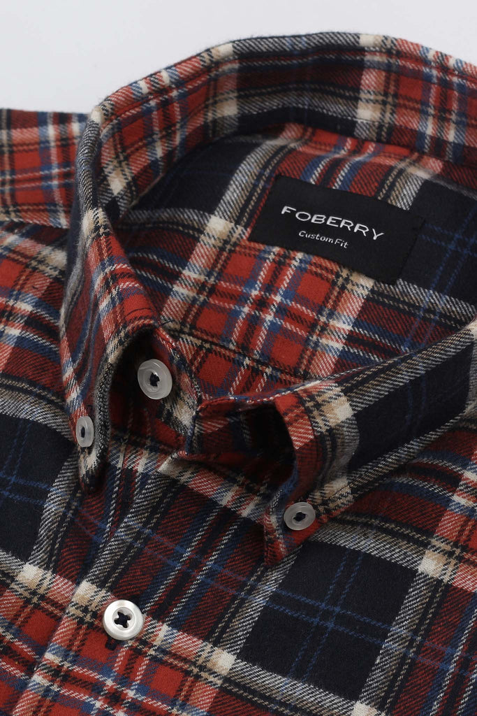 Blue Orange Madras Winter Flannel Shirt