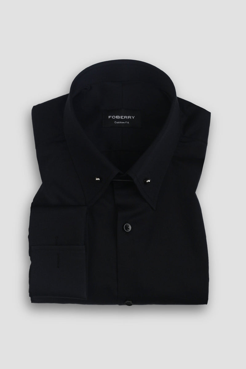Black Egyptian Pin Collar Shirt - Silver Pin