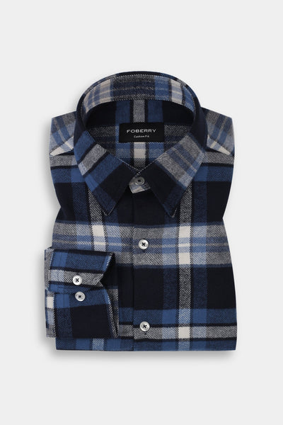 Soft Azure Blue Tartan Winter Flannel Shirt