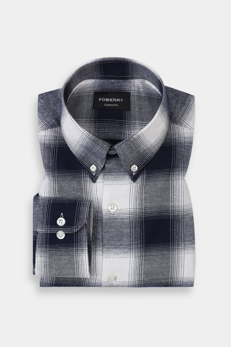 Blue and White Madras Winter Flannel Shirt