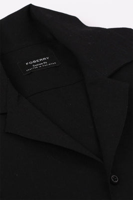 Black Linen Camp Collar Shirt - Foberry USA
