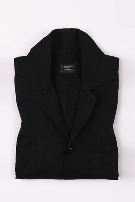 Black Linen Camp Collar Shirt - Foberry USA