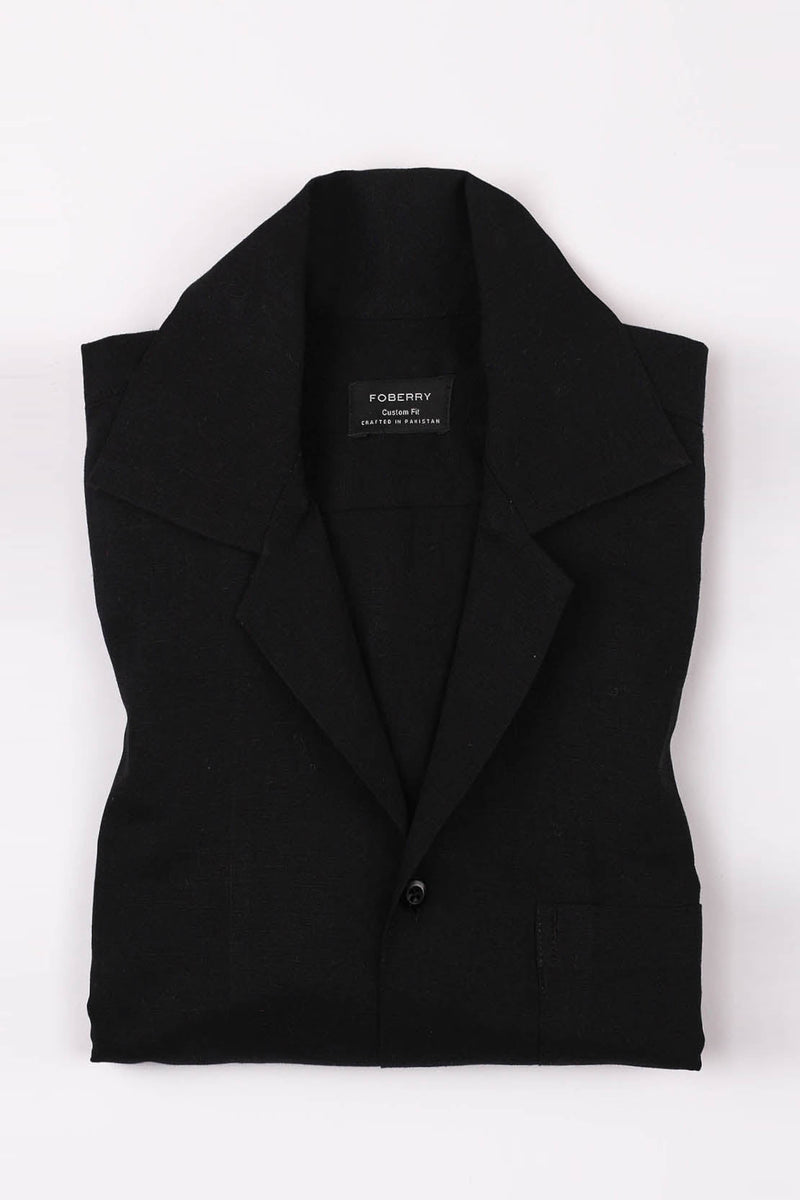 Black Linen Camp Collar Shirt - Foberry USA
