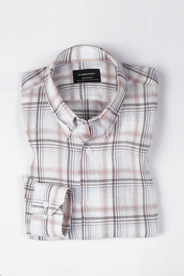 Tan Checkered  Linen Shirt - Foberry USA