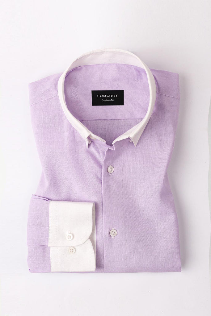 Lavender Linen Shirt | Contrast Collar - Foberry USA