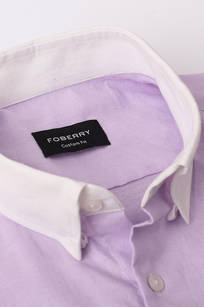 Lavender Linen Shirt | Contrast Collar - Foberry USA
