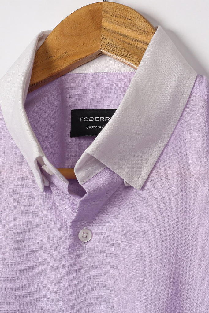 Lavender Linen Shirt | Contrast Collar - Foberry USA