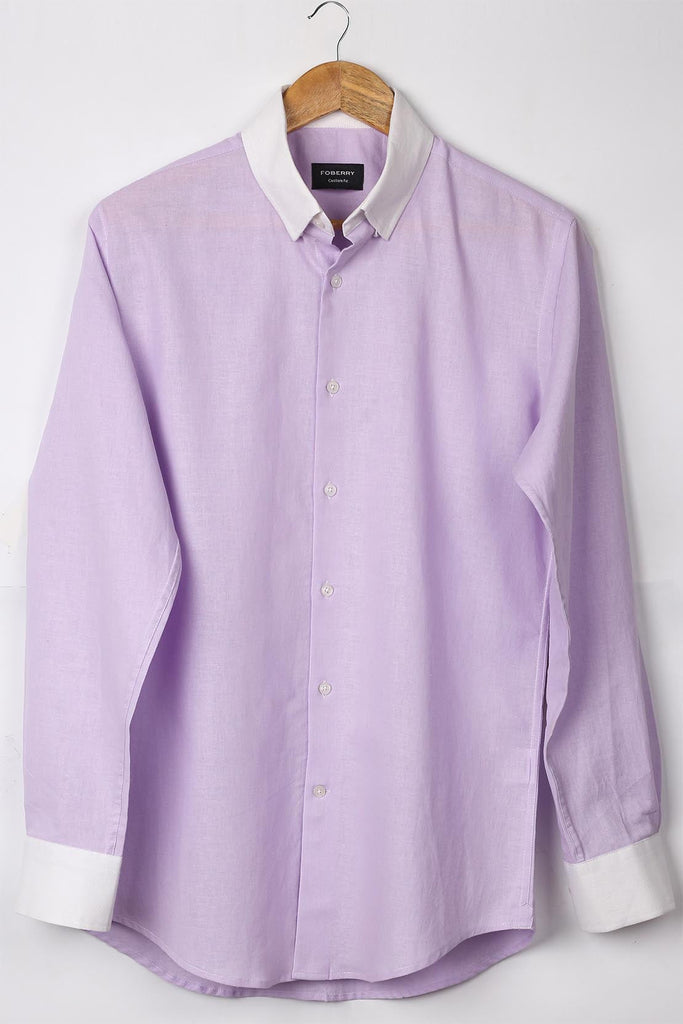 Lavender Linen Shirt | Contrast Collar - Foberry USA